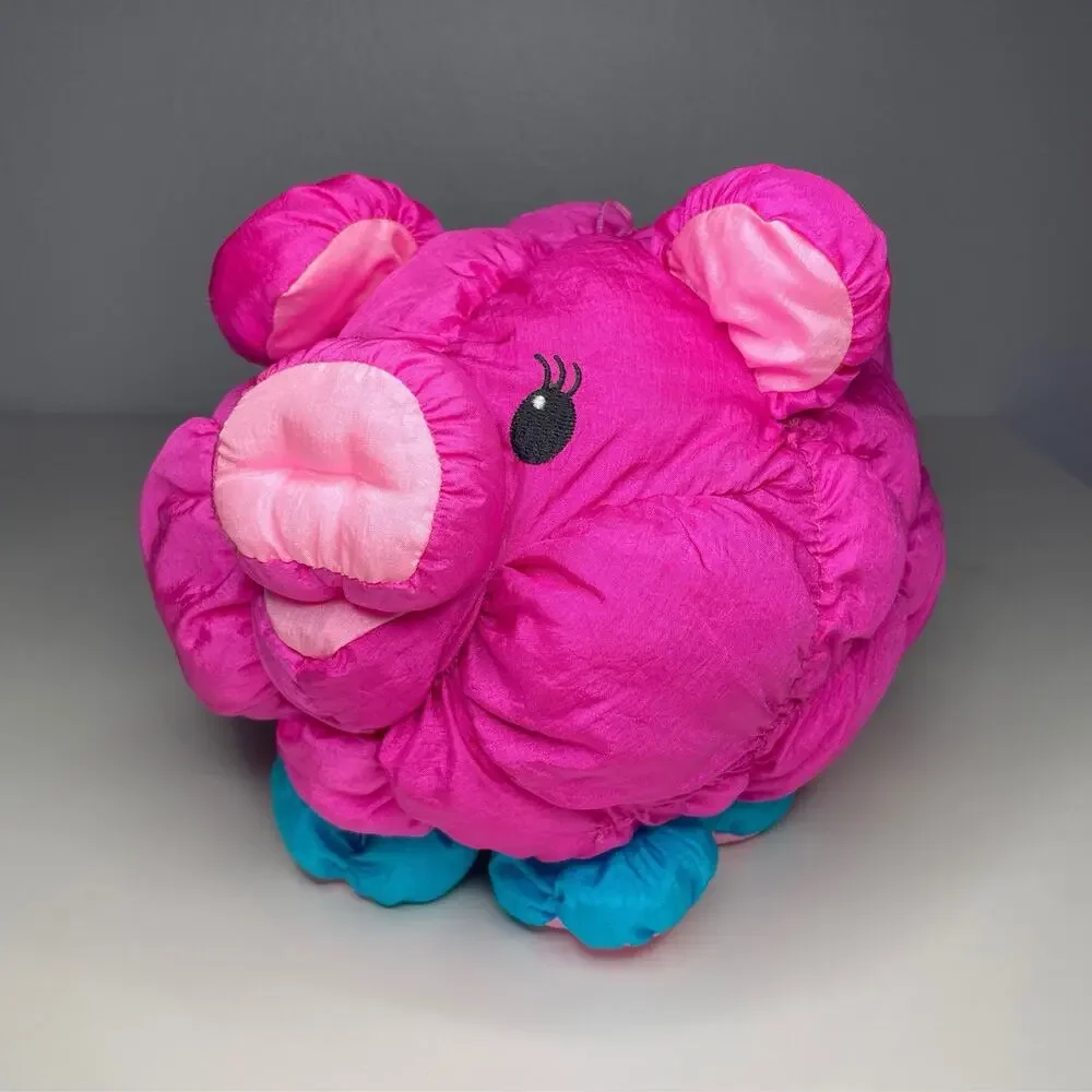 Vintage 1991 Commonwealth Hot Puffs Pink Pig Parachute Plush 10” Puffalump Neon